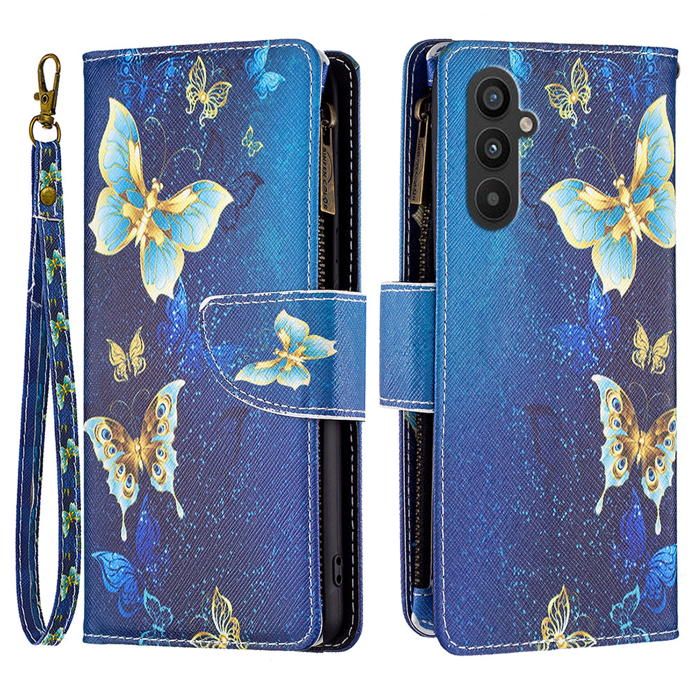 Til Samsung Galaxy A24 4G BF03 Læder Pung Telefon Taske Lynlås Lomme Mønster Udskrivning Foldeholder Cover Til Samsung Galaxy A24 4G BF03 Læder Pung Telefon Taske Lynlås Lomme Mønster Udskrivning Foldeholder Cover